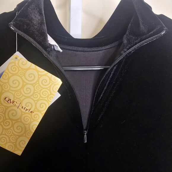 Susan Graver Style Women's L Black Velvet Short Sleeve Mockneck Midi Dress - Picture 7 of 15